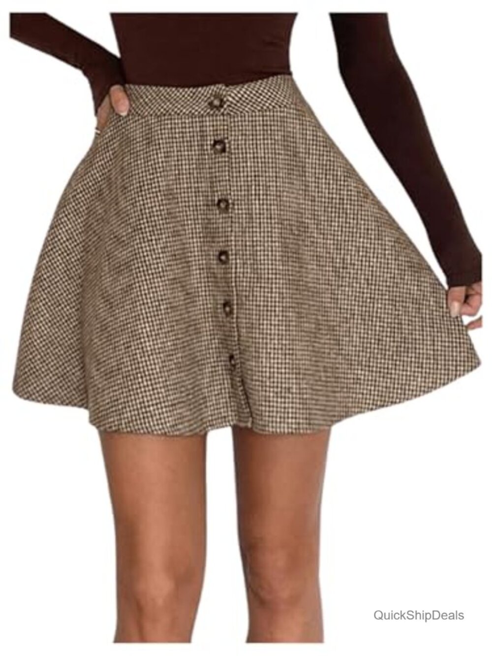 Plaid Button Front Mini Skirt High Waist A-Line Pleated Ruffle